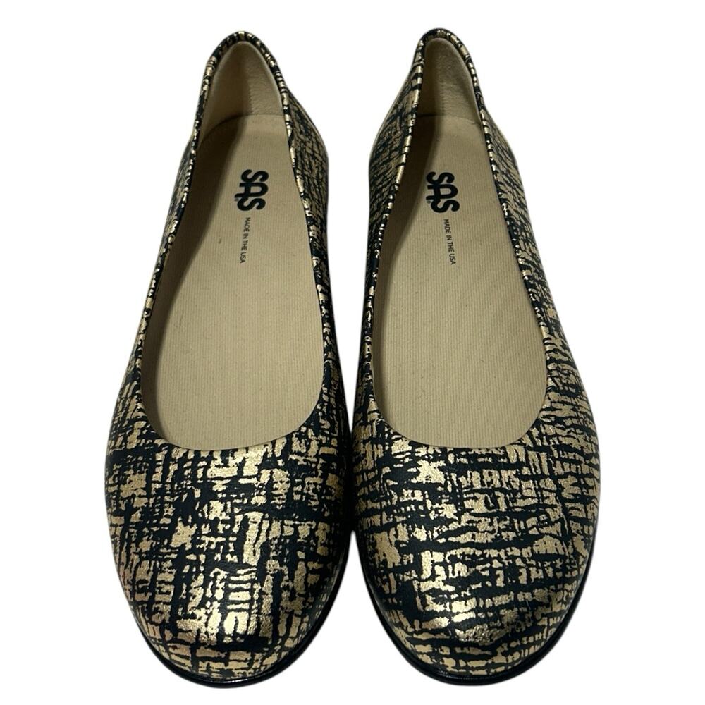 SAS Scenic Black & Gold Comfort Shoes Flats Dress Size 10 M